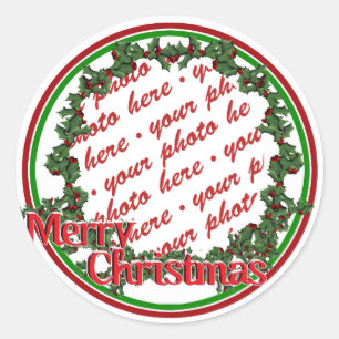 Holly Wreath Circle Photo Frame Classic Round Sticker