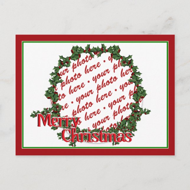 Holly Wreath Circle Photo Frame Holiday Postcard (Front)