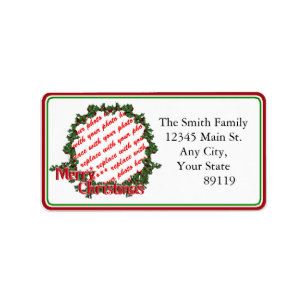Holly Wreath Circle Photo Frame Label