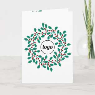 Holly Wreath Logo Business Folded Holiday Card