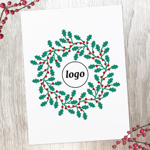 Holly Wreath Logo Business Holiday Postcard