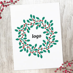 Holly Wreath Logo Business Holiday Postcard