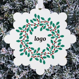 Holly Wreath Logo Business Tree Decoration Card
