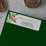 Holly Wreath Merry Christmas<br><div class="desc">These holly wreath merry christmas return address labels are perfect for a classic holiday card or invitation. The design features a watercolor green wreath with red berries and an elegant faux gold glitter font. Please Note: This design does not feature real gold glitter. It is a high quality graphic made...</div>