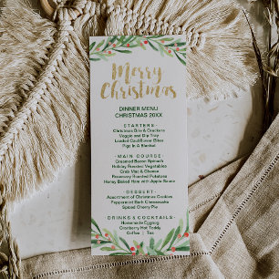 Holly Wreath Merry Christmas Dinner Menu Card