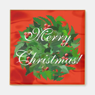Holly Wreath Merry Christmas! Magnet