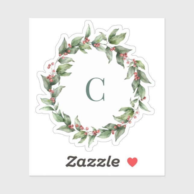 Holly Wreath Monogram Merry Christmas (Sheet)