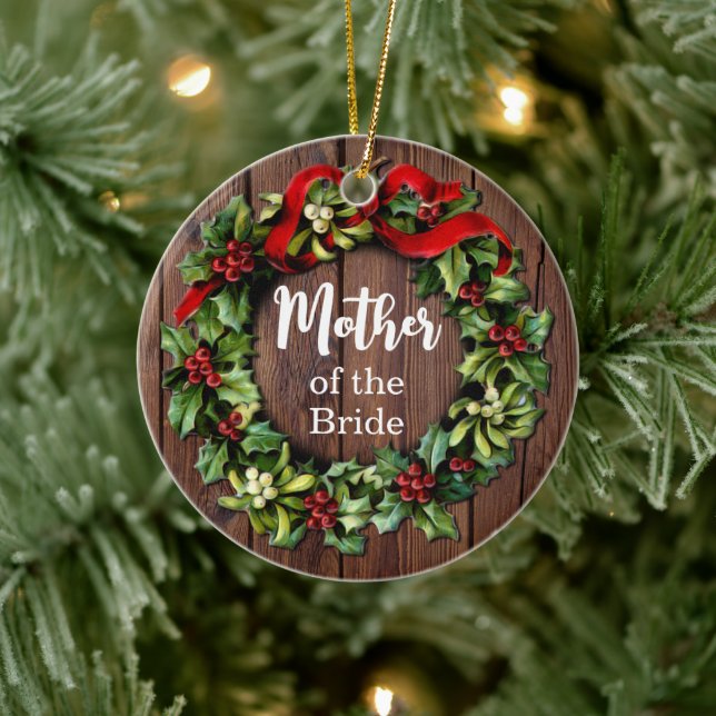 Holly Wreath Mother of the Bride Custom Wedding Ceramic Tree Decoration (Tree)