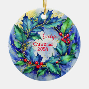Holly Wreath Personalised Ornament