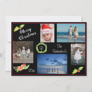 Holly Wreath Photo Elegant Holiday Greeting Card