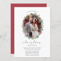 Holly Wreath Script Christmas Photo Invitation