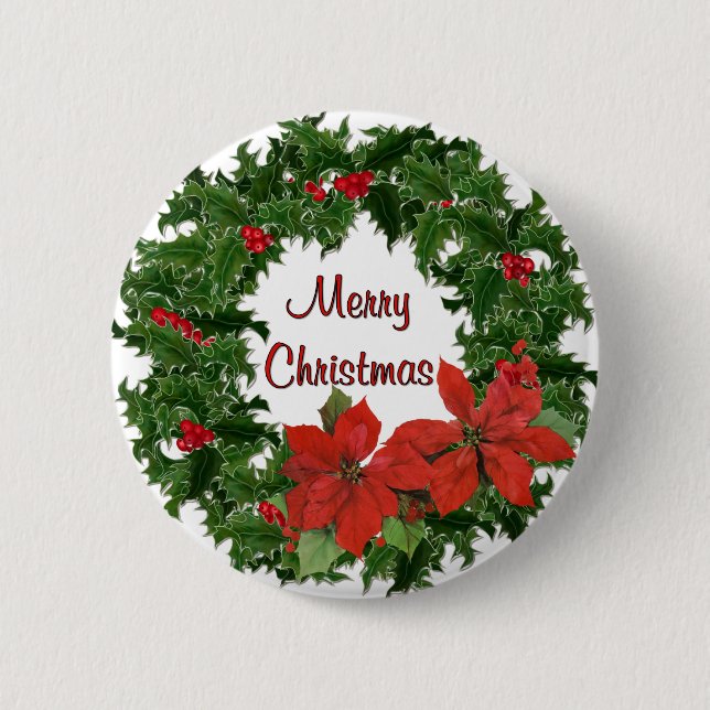 Holly Wreath Traditions 6 Cm Round Badge (Front)
