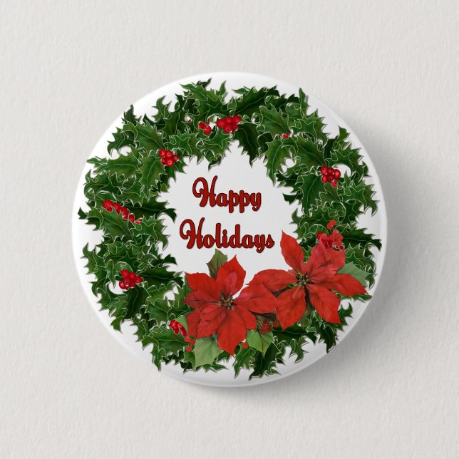 Holly Wreath Traditions 6 Cm Round Badge (Front)