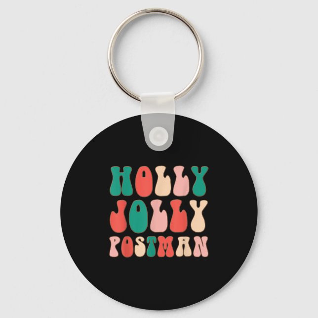 Holly Xmas Jolly Stman Retro Groovy Christmas Paja Key Ring (Front)