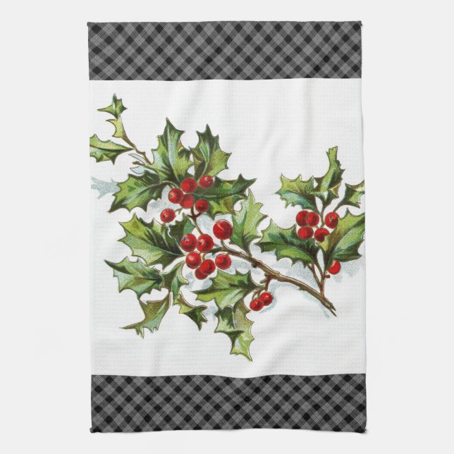 HollyBerries 002 Tea Towel (Vertical)