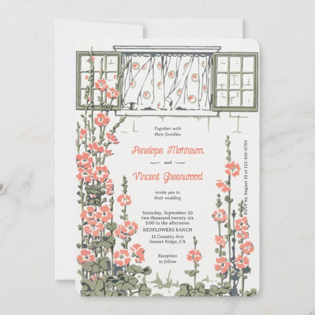 Hollyhock Country Wedding Invitation (Front)