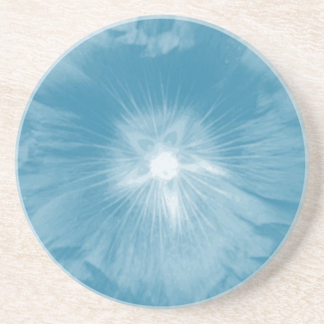 Hollyhock Flower Icy Blue Coasters (Front)