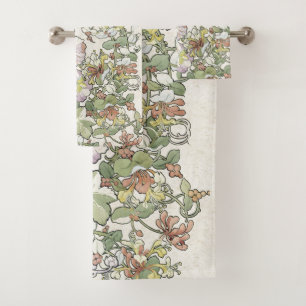 Hollyhock & Honeysuckle Flowers Bath Towel Set