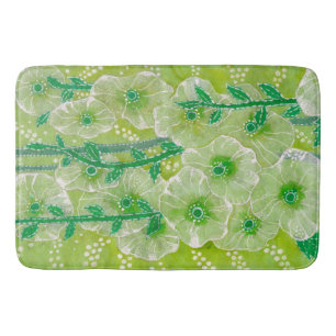 Hollyhock Mallow Malva Flowers Green Shades Floral Bath Mat