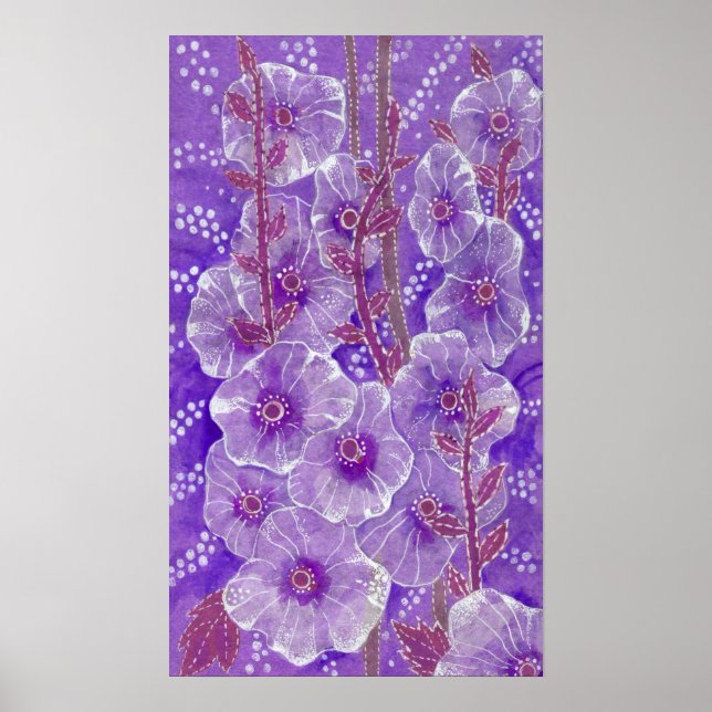 Hollyhock Mallow Malva Purpe Violet Flower Floral Poster (Front)