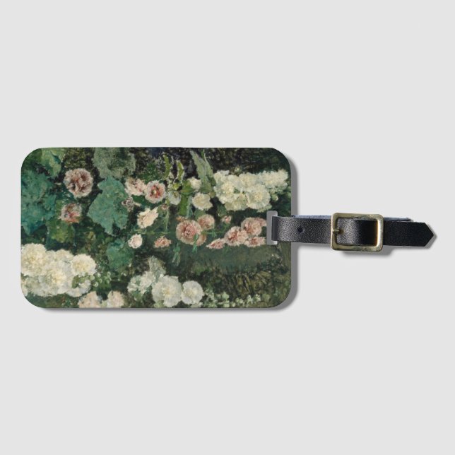 Hollyhock Rose Flowers Luggage Tag (Front Horizontal)