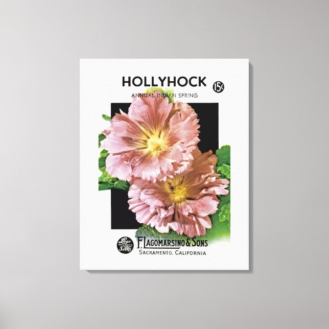 Hollyhock Vintage Seed Packet Canvas Print (Front)