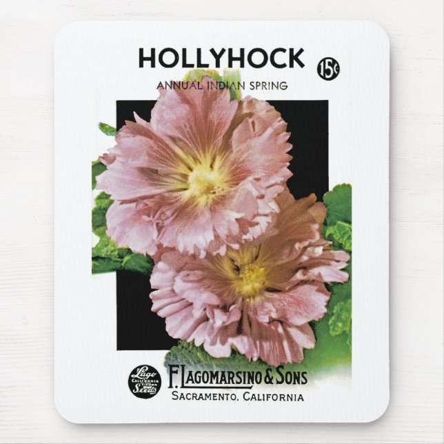 Hollyhock Vintage Seed Packet Mouse Pad (Front)