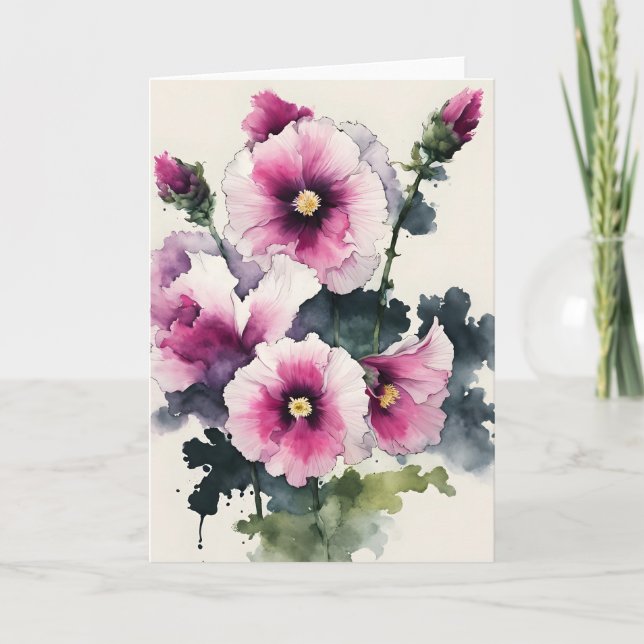 Hollyhock - Watercolor flowers Card (Front)