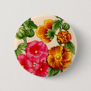 hollyhocks 6 cm round badge