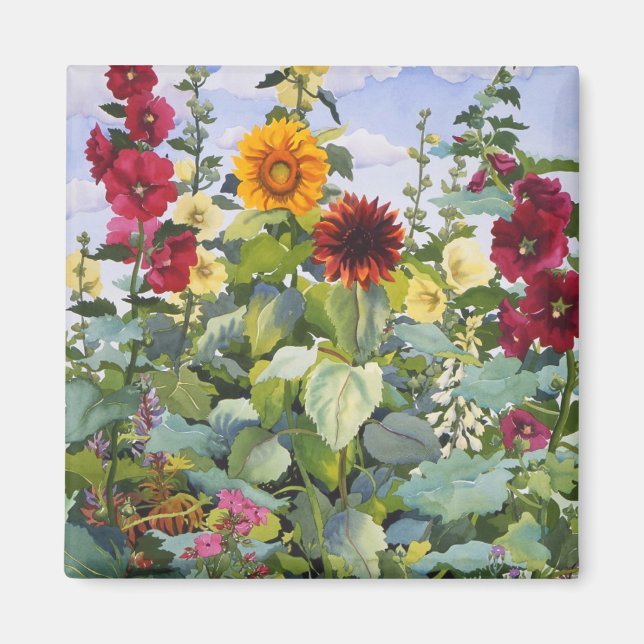 Hollyhocks and Sunflowers 2005 Magnet (Front)