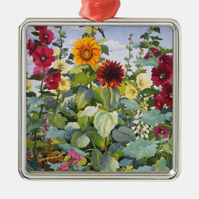 Hollyhocks and Sunflowers 2005 Metal Tree Decoration (Front)