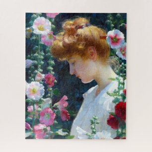 Hollyhocks and Sunlight Curran Art Jigsaw Puzzle