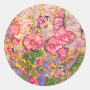 hollyhocks blooming classic round sticker