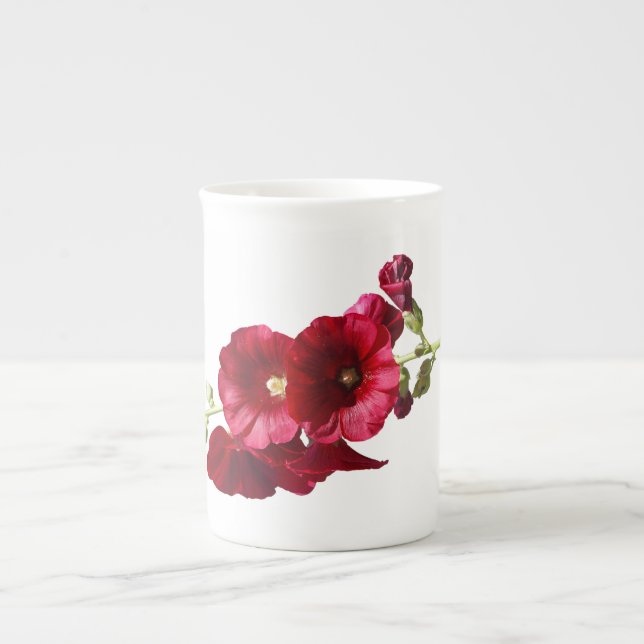 Hollyhocks bone china mug (Front)