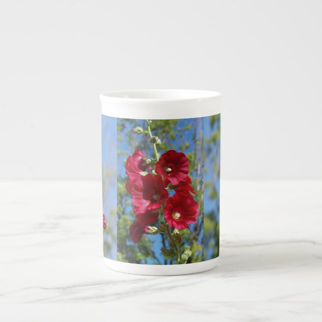 Hollyhocks bone china mug (Front)