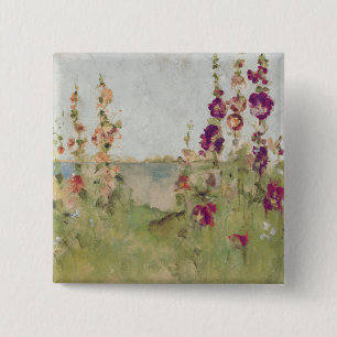 Hollyhocks by the Sea 15 Cm Square Badge