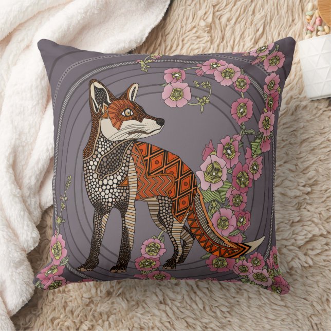hollyhocks fox eggplant pink cushion (Blanket)