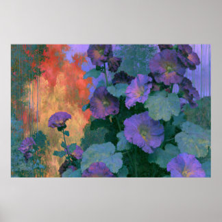Hollyhocks in Violet Bold Impressionism Poster