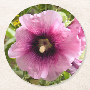 HOLLYHOCKS ROUND PAPER COASTER