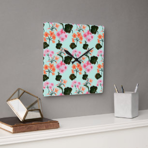 Hollyhocks Square Wall Clock