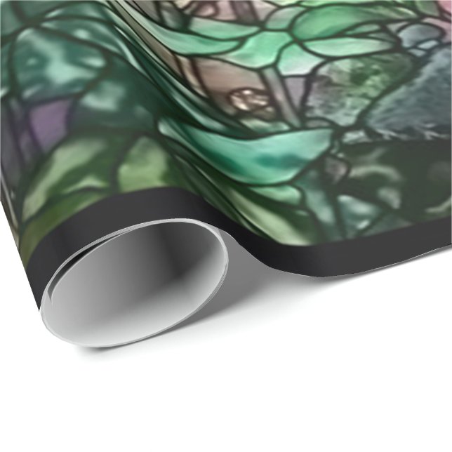 Hollyhocks Vintage Floral Tiffany Stained Glass Wrapping Paper (Roll Corner)