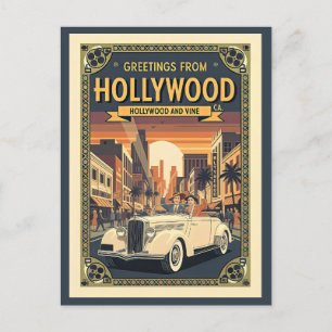 Hollywood and Vine 1940s View Vintage Style Postcard