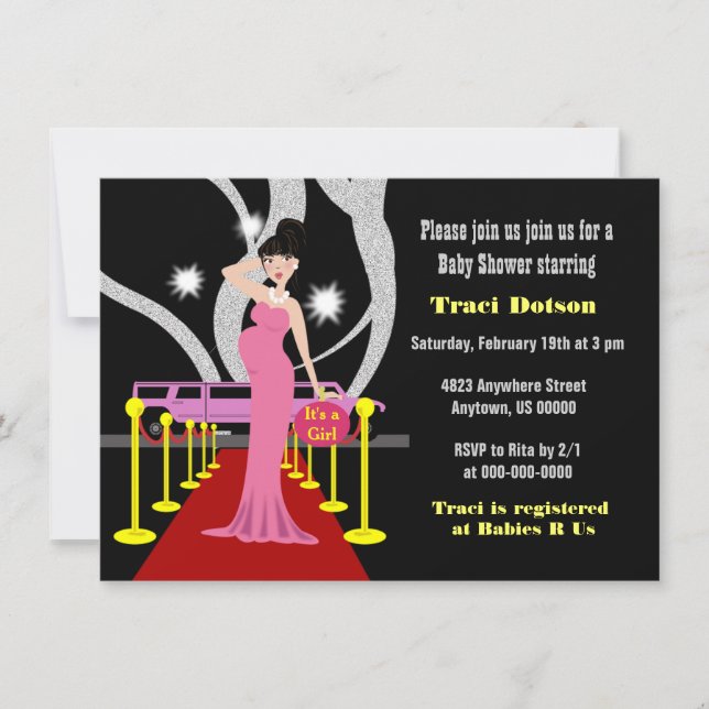 Hollywood Baby Shower Invitation girl (Front)