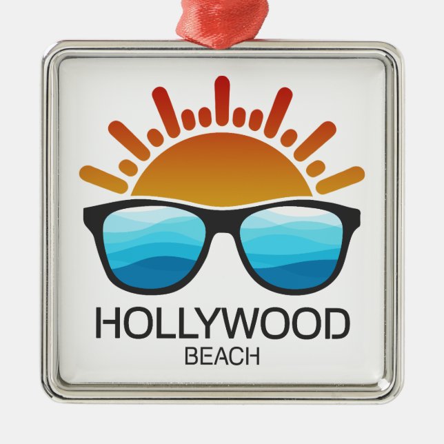 Hollywood Beach Florida Sunglasses Metal Tree Decoration (Front)