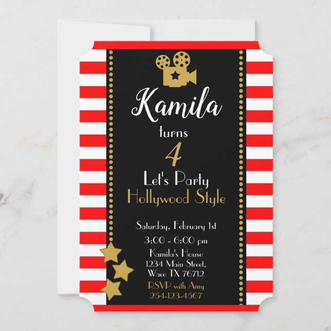 Hollywood Birthday Party Invitation (Front)