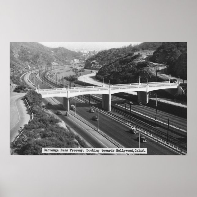 Hollywood, CA Cahuenga Pass Freeway View Poster (Front)