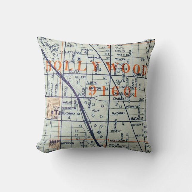 HOLLYWOOD, CA Vintage Map Cushion (Front)