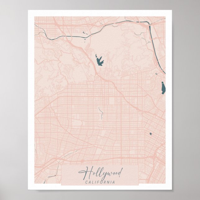 Hollywood California Pink and Blue Cute Script Poster (Front)
