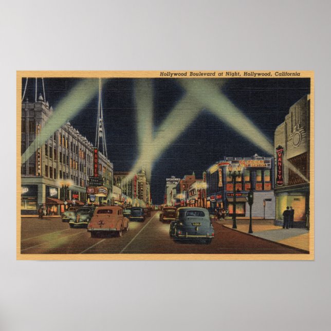 Hollywood, CANight View of Hollywood Blvd. Poster (Front)