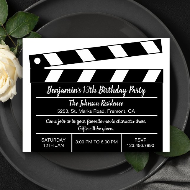 Hollywood Cinema Movie Clapper Birthday Invitation (Creator Uploaded)
